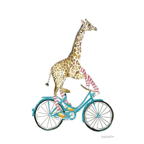 Giraffe Joy Ride I No Balloons Black Modern Wood Framed Art Print by Charro, Mercedes Lopez
