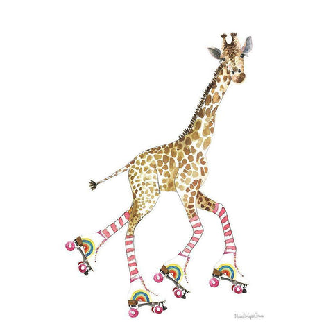 Giraffe Joy Ride II No Balloons Black Modern Wood Framed Art Print with Double Matting by Charro, Mercedes Lopez