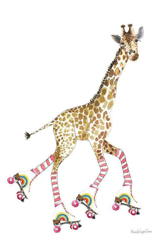 Giraffe Joy Ride II No Balloons White Modern Wood Framed Art Print with Double Matting by Charro, Mercedes Lopez
