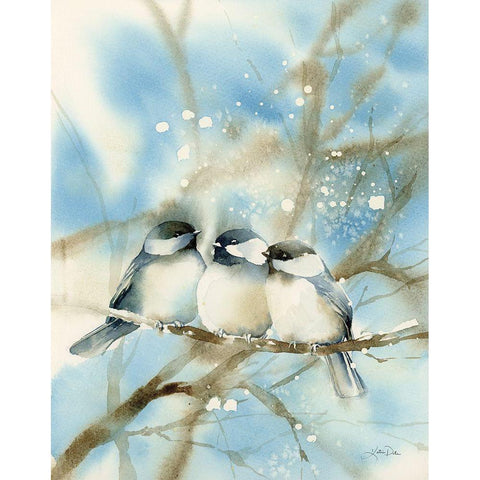 Three Chickadees Gold Ornate Wood Framed Art Print with Double Matting by Pete, Katrina