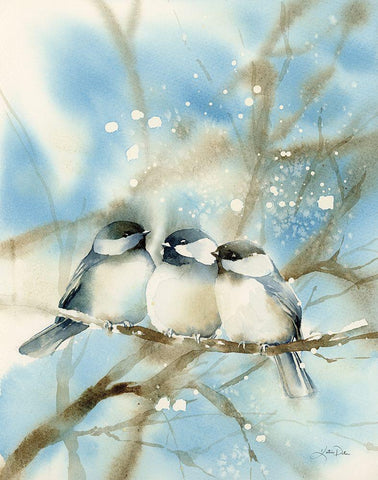 Three Chickadees White Modern Wood Framed Art Print with Double Matting by Pete, Katrina