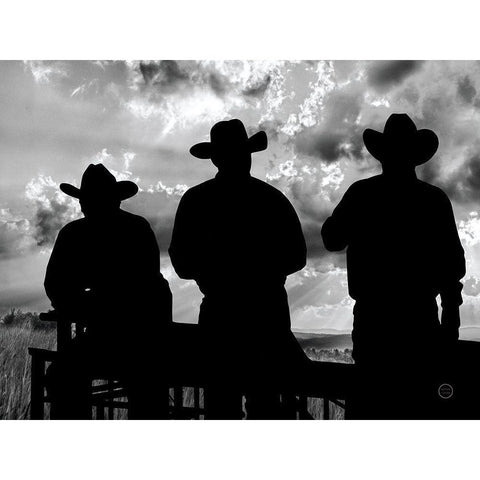 Three Cowboys White Modern Wood Framed Art Print by Larson, Nathan