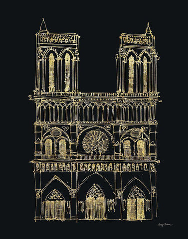 Notre Dame Sketch Black Ornate Wood Framed Art Print with Double Matting by Tillmon, Avery