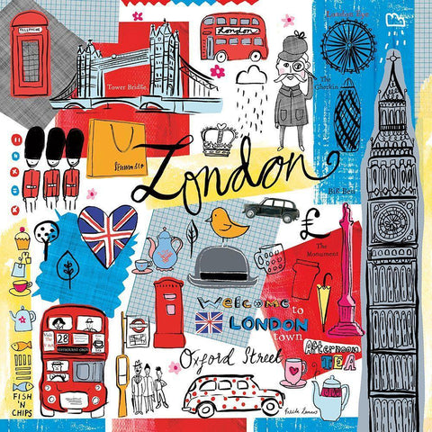 Traveling London Black Ornate Wood Framed Art Print with Double Matting by Zaman, Farida