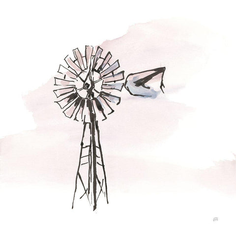 Windmill V Black Ornate Wood Framed Art Print with Double Matting by Paschke, Chris