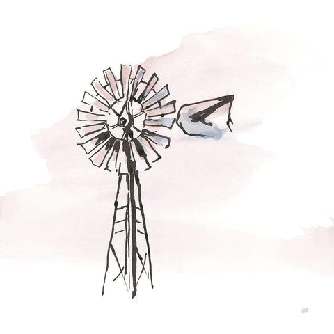 Windmill V White Modern Wood Framed Art Print by Paschke, Chris