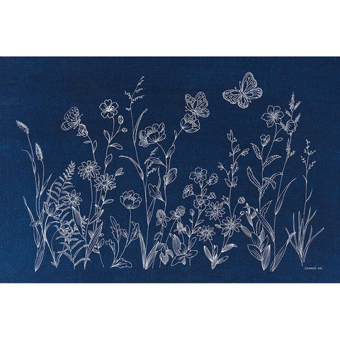 Blue Butterfly Garden White Modern Wood Framed Art Print by Nai, Danhui