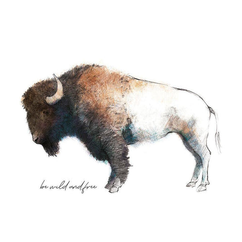 Wild Colorful Bison Dark Brown White Modern Wood Framed Art Print by Tillmon, Avery