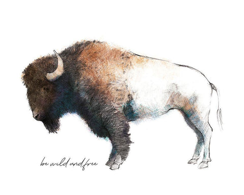 Wild Colorful Bison Dark Brown White Modern Wood Framed Art Print with Double Matting by Tillmon, Avery