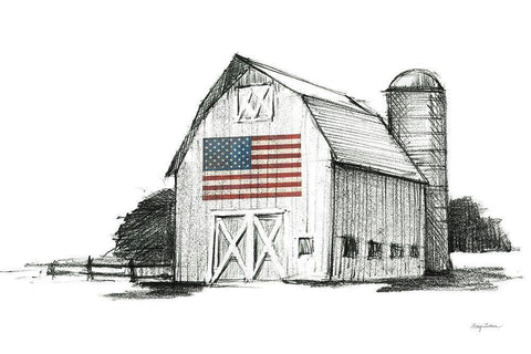 Patriotic Barn Black Ornate Wood Framed Art Print with Double Matting by Tillmon, Avery