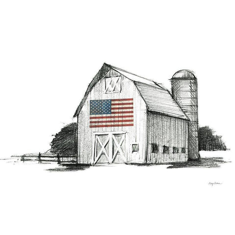 Patriotic Barn Black Modern Wood Framed Art Print with Double Matting by Tillmon, Avery