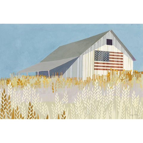 Wheat Fields Barn with Flag White Modern Wood Framed Art Print by Tillmon, Avery