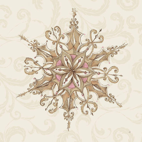 Elegant Season Snowflake I Pink Black Ornate Wood Framed Art Print with Double Matting by Brissonnet, Daphne