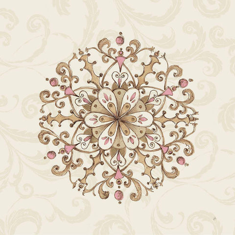 Elegant Season Snowflake III Pink Gold Ornate Wood Framed Art Print with Double Matting by Brissonnet, Daphne