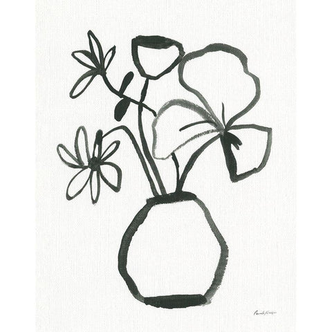 Floral Sketch II Black Modern Wood Framed Art Print with Double Matting by Munger, Pamela
