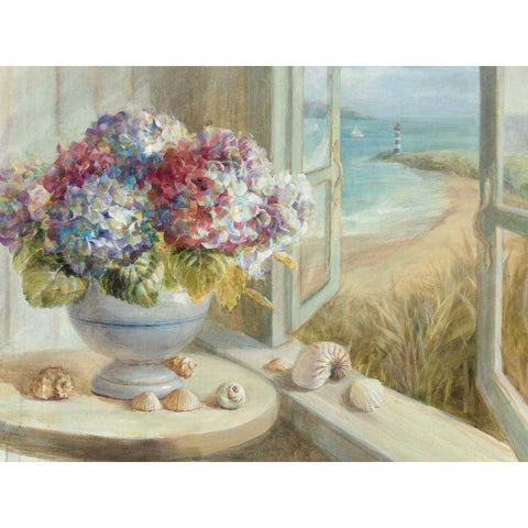 Coastal Hydrangea White Modern Wood Framed Art Print by Nai, Danhui