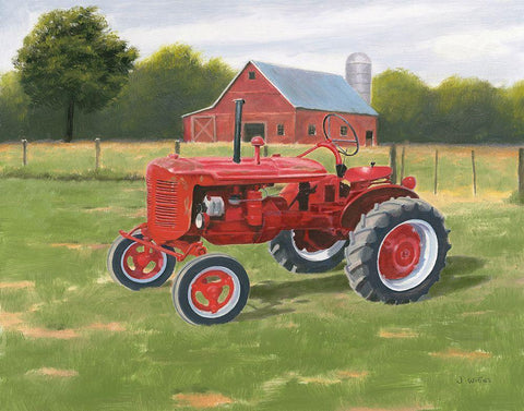 Vintage Tractor White Modern Wood Framed Art Print with Double Matting by Wiens, James