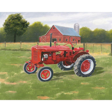 Vintage Tractor Black Modern Wood Framed Art Print with Double Matting by Wiens, James