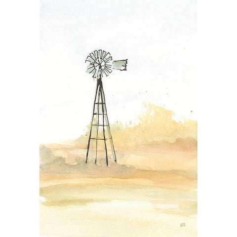 Windmill Landscape III Black Modern Wood Framed Art Print with Double Matting by Paschke, Chris