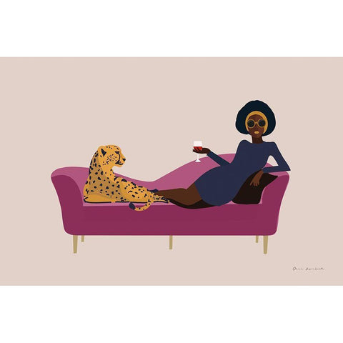 Wild Lounge I Pink Couch Gold Ornate Wood Framed Art Print with Double Matting by Escalante, Omar