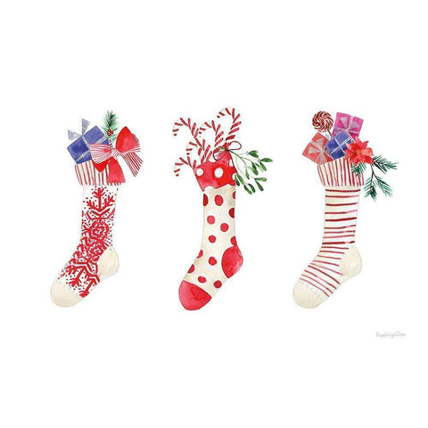 Decked Out Stockings Gold Ornate Wood Framed Art Print with Double Matting by Charro, Mercedes Lopez