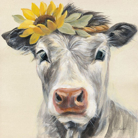 Pretty Cow White Modern Wood Framed Art Print by Vassileva, Silvia