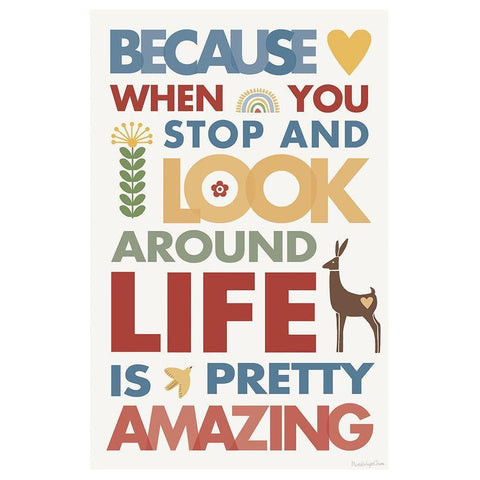 Life is Amazing White Modern Wood Framed Art Print by Charro, Mercedes Lopez