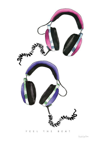 Headphones Love Black Ornate Wood Framed Art Print with Double Matting by Charro, Mercedes Lopez