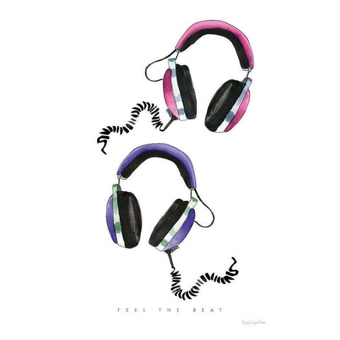 Headphones Love White Modern Wood Framed Art Print by Charro, Mercedes Lopez