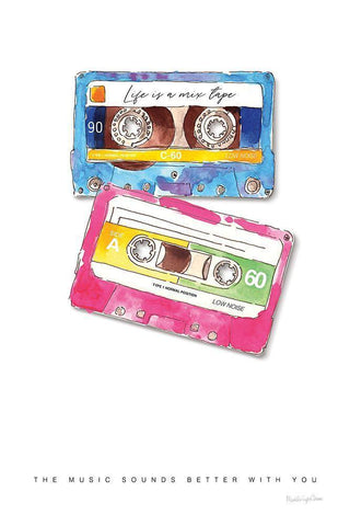 Mixtape Love White Modern Wood Framed Art Print with Double Matting by Charro, Mercedes Lopez