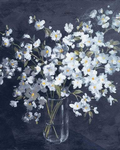 Fresh White Bouquet Indigo Crop White Modern Wood Framed Art Print with Double Matting by Nai, Danhui
