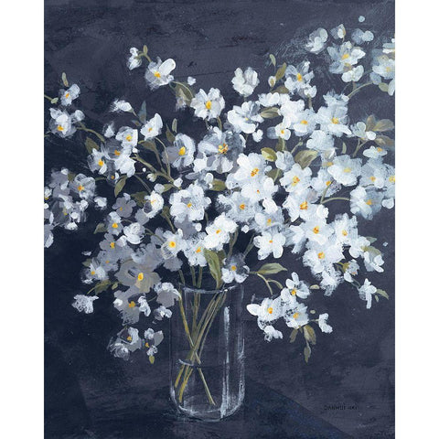 Fresh White Bouquet Indigo Crop Black Modern Wood Framed Art Print with Double Matting by Nai, Danhui