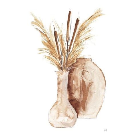 Earthy Vase Cattails Black Modern Wood Framed Art Print with Double Matting by Paschke, Chris