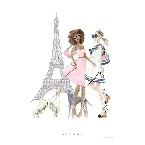 Paris Girlfriends I Pastel Gold Ornate Wood Framed Art Print with Double Matting by Charro, Mercedes Lopez