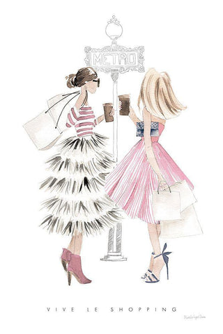 Paris Girlfriends II Pastel White Modern Wood Framed Art Print with Double Matting by Charro, Mercedes Lopez