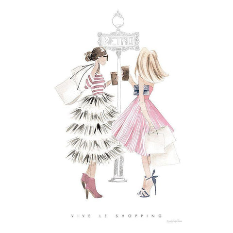 Paris Girlfriends II Pastel Gold Ornate Wood Framed Art Print with Double Matting by Charro, Mercedes Lopez