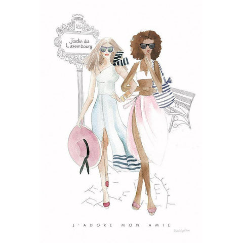 Paris Girlfriends IV Pastel Gold Ornate Wood Framed Art Print with Double Matting by Charro, Mercedes Lopez