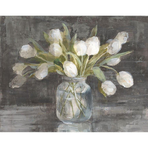 April Tulips White Modern Wood Framed Art Print by Nai, Danhui