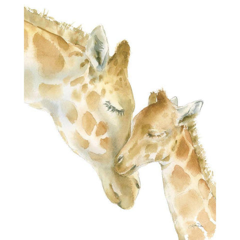 Giraffe Love on White White Modern Wood Framed Art Print by Pete, Katrina