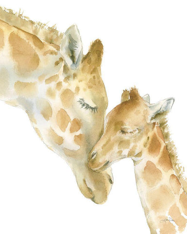 Giraffe Love on White Black Ornate Wood Framed Art Print with Double Matting by Pete, Katrina