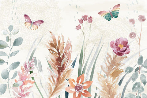 Boho Garden I Black Ornate Wood Framed Art Print with Double Matting by June, Dina