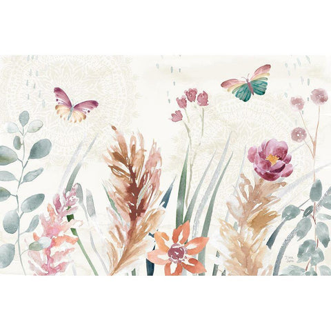 Boho Garden I Black Modern Wood Framed Art Print by June, Dina