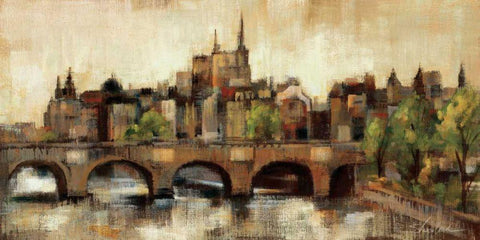 Paris Bridge II Spice White Modern Wood Framed Art Print with Double Matting by Vassileva, Silvia