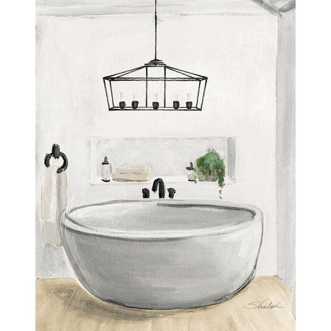 Attic Bathroom II Blonde Black Modern Wood Framed Art Print by Vassileva, Silvia