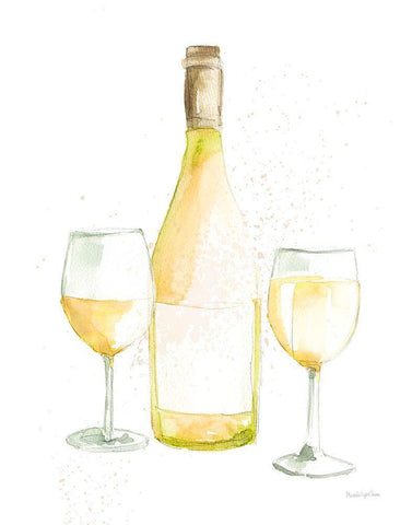 Pop the Cork II White Wine White Modern Wood Framed Art Print with Double Matting by Charro, Mercedes Lopez