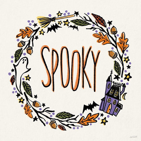 Halloween Wreath I White Modern Wood Framed Art Print by Tavoletti, Anne