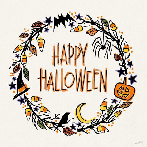 Halloween Wreath II Black Modern Wood Framed Art Print with Double Matting by Tavoletti, Anne