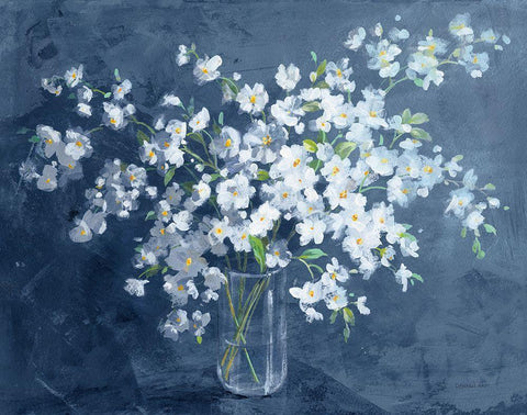 Fresh White Bouquet Dark Blue White Modern Wood Framed Art Print with Double Matting by Nai, Danhui