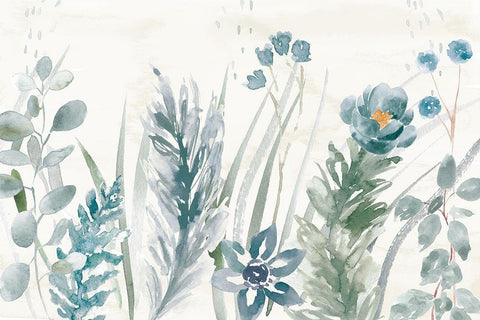 Boho Garden I No Butterflies Blue White Modern Wood Framed Art Print with Double Matting by June, Dina