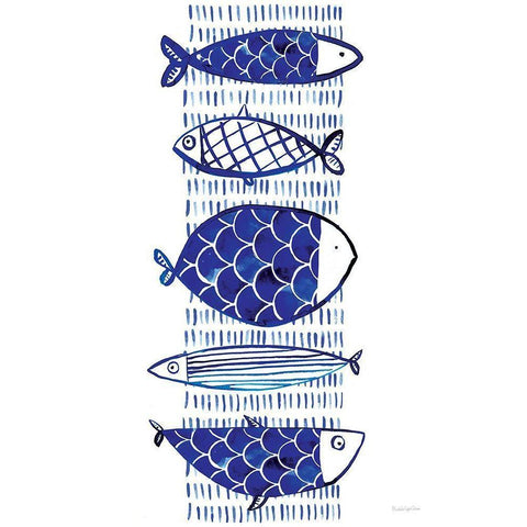 Blue Fish I Black Modern Wood Framed Art Print with Double Matting by Charro, Mercedes Lopez